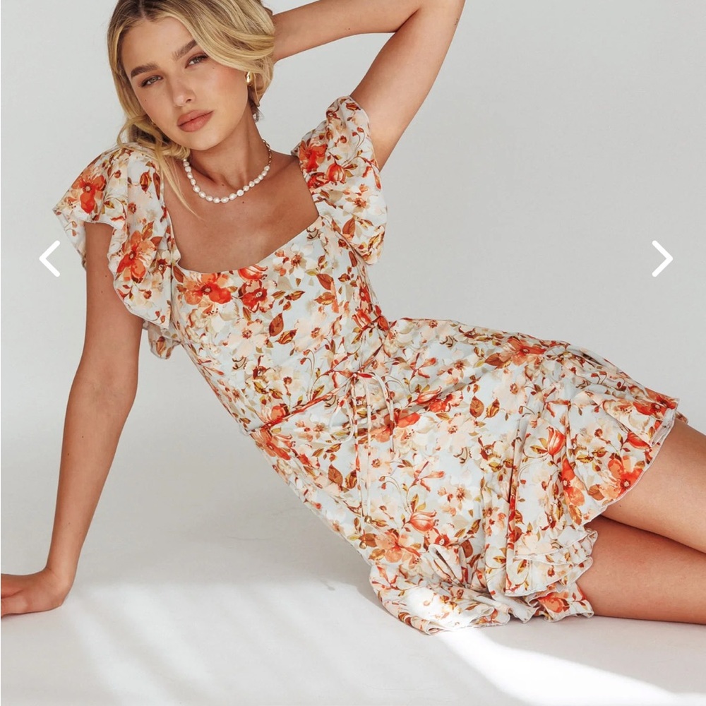 Selfie Leslie Orange Cream Ruffle One Shoulder Tiered Mini Dress S NWT